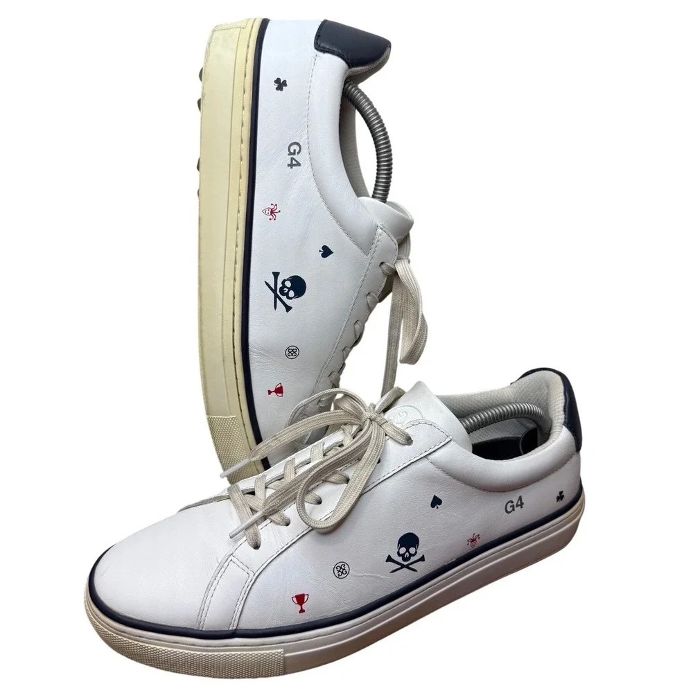 G/FORE Mens Disruptor Golf Shoes Snow White Multi Logo Leather G4MF20EF14  10.5